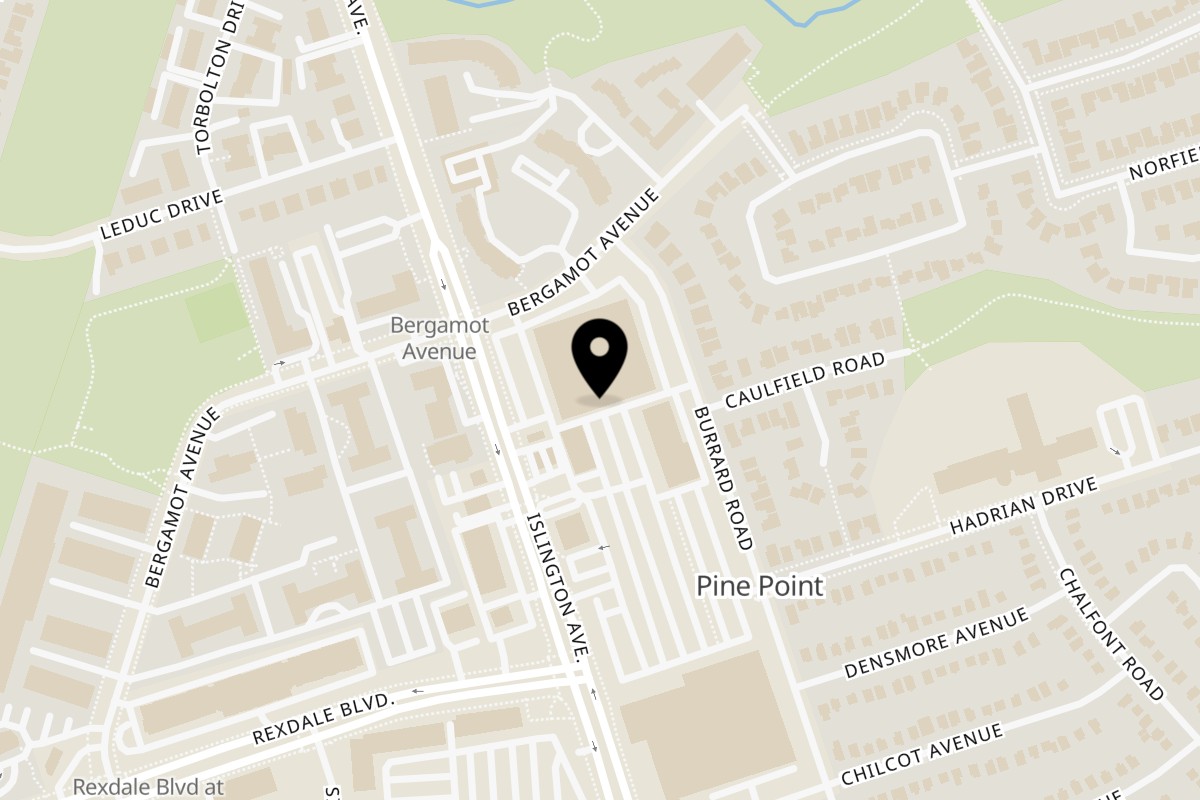 Map showing the location of Livingwell Jerk N Fried Caribbean on 2267 islington ave. in etobicoke